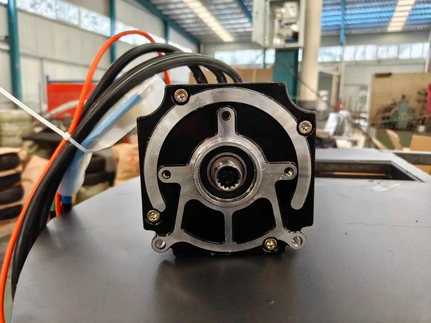 Electric motor, alternate view component photograph for electric go-karts; exact model compatibility to be confirmed