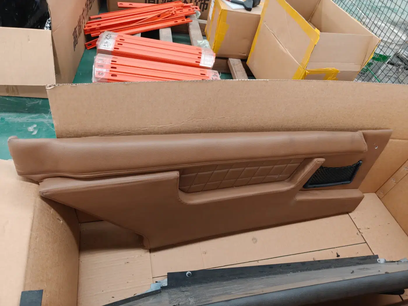 All-leather interior panel component photograph for electric go-karts; exact model compatibility to be confirmed