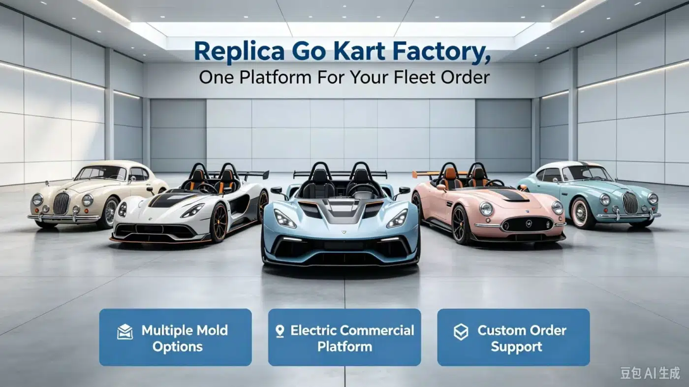 Replica go-kart factory fleet concept; illustrative multi-model fleet concept, not a verified customer order