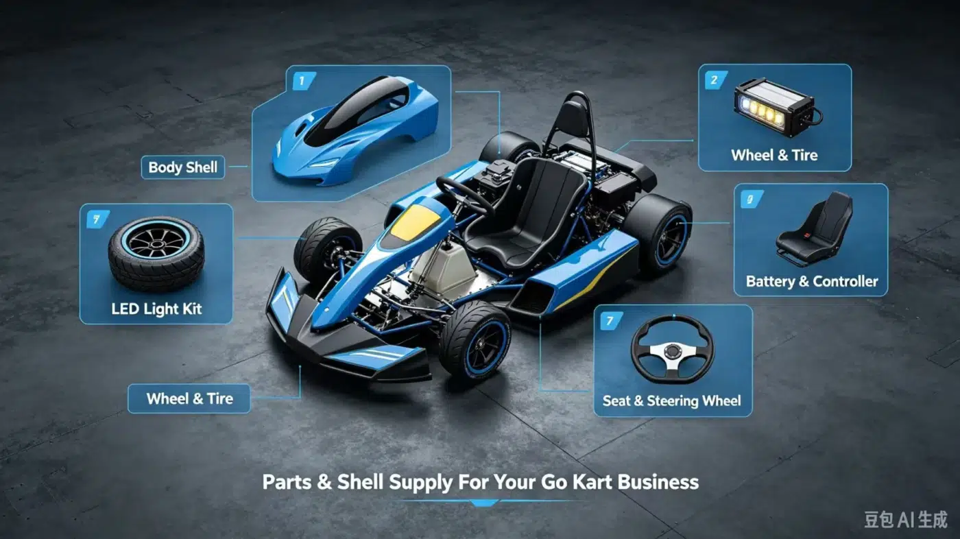 Go-kart parts and body shell supply concept; illustrative parts overview, confirm actual compatibility