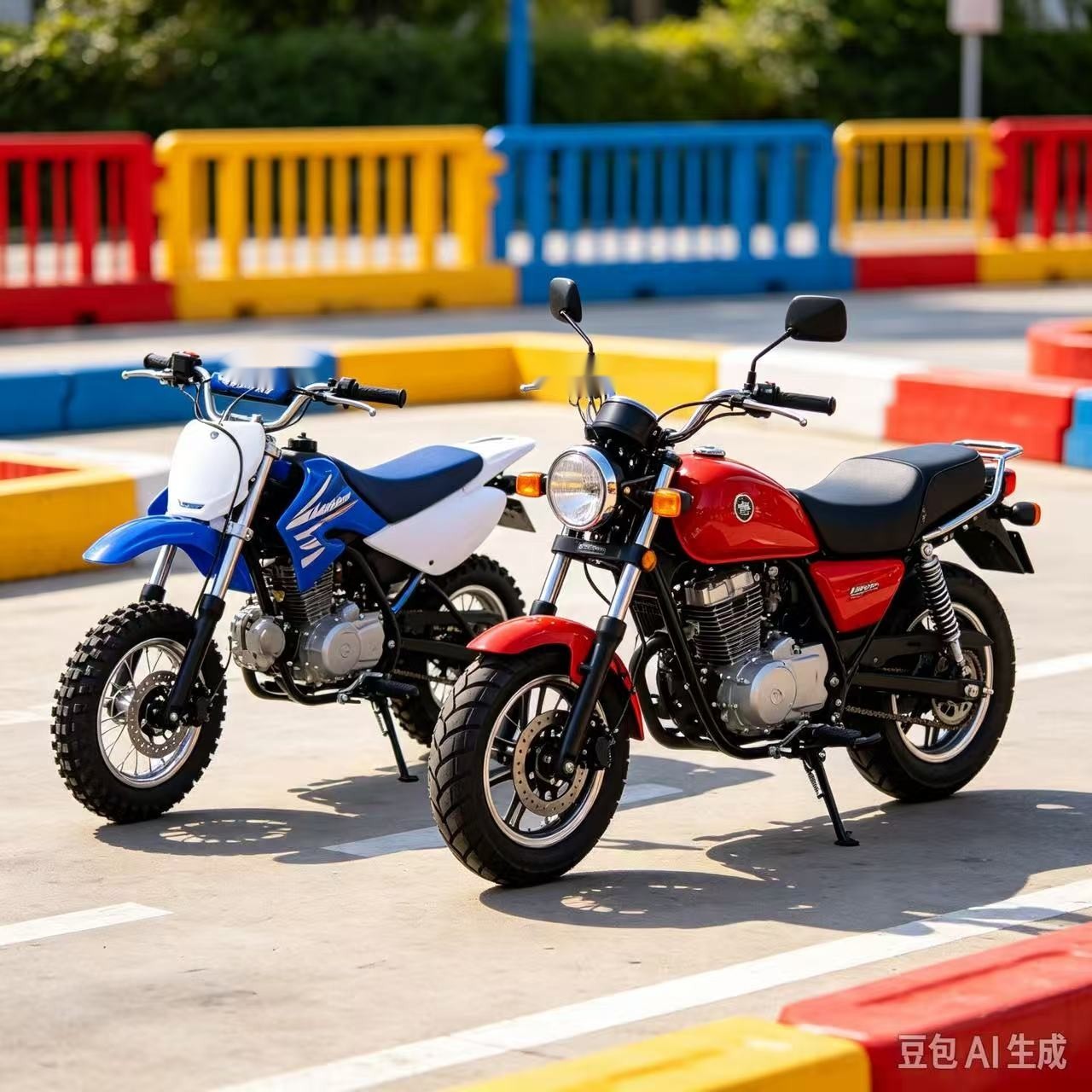Land Amusement Motorcycles product image: blue red motorcycle pair