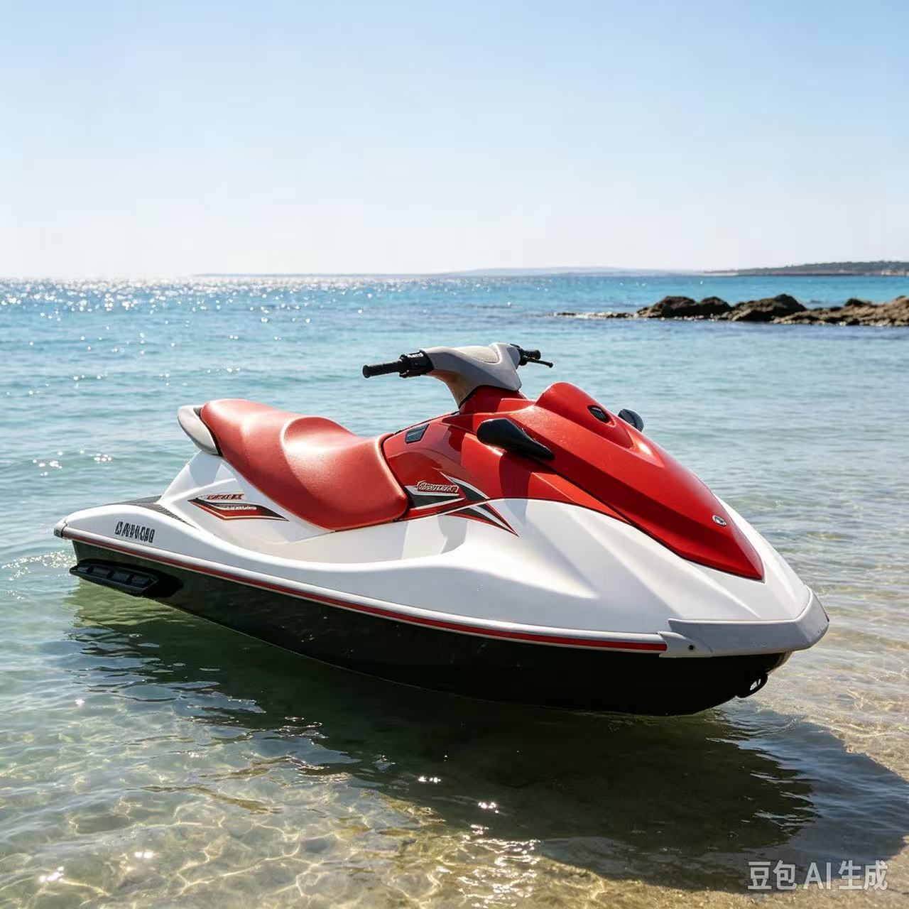 Red and white personal watercraft on the water